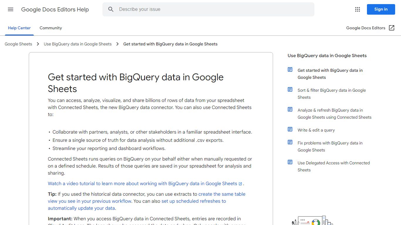 Get started with BigQuery data in Google Sheets